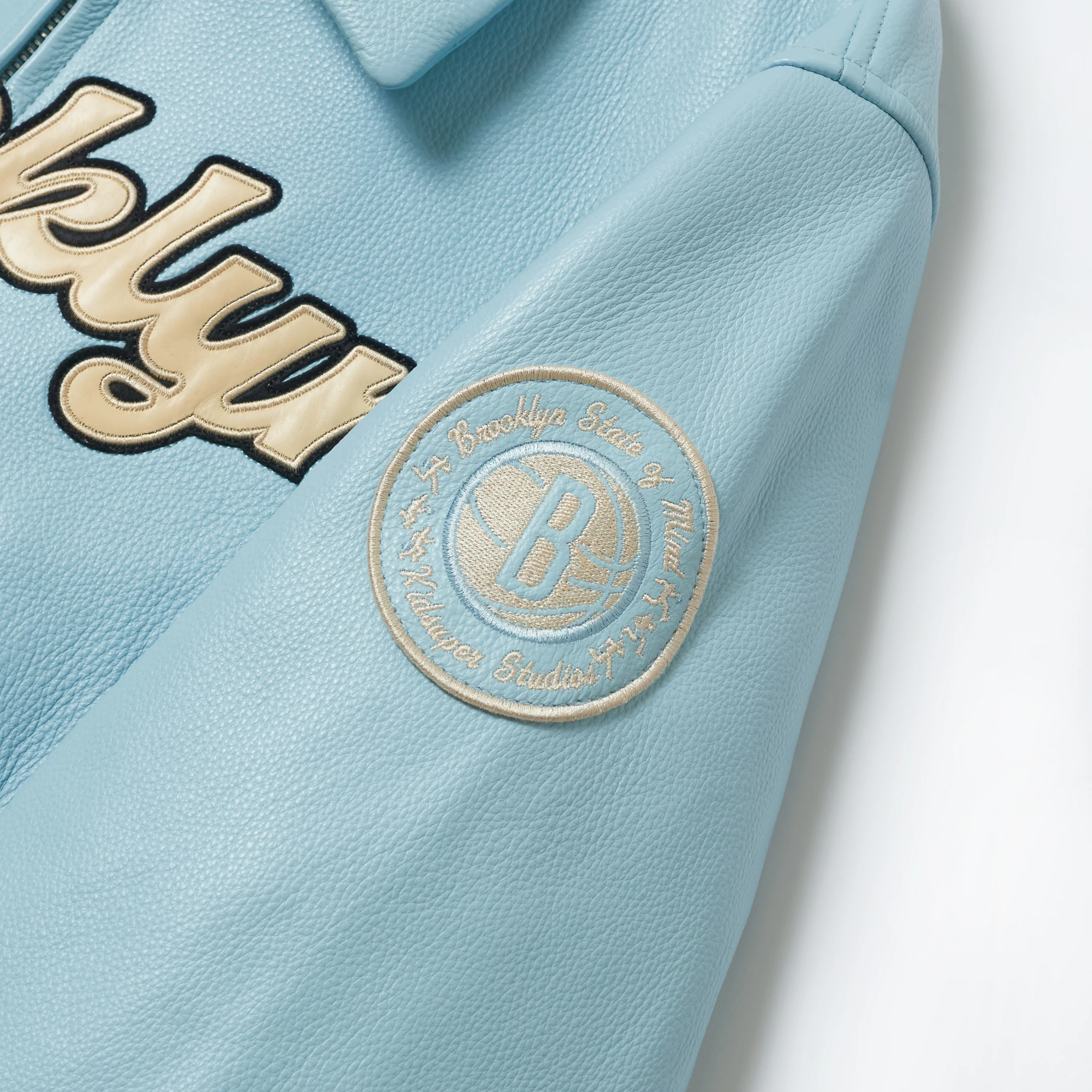 Bero X KidSuper Leather Varsity Jacket [BABY BLUE] - Image 3