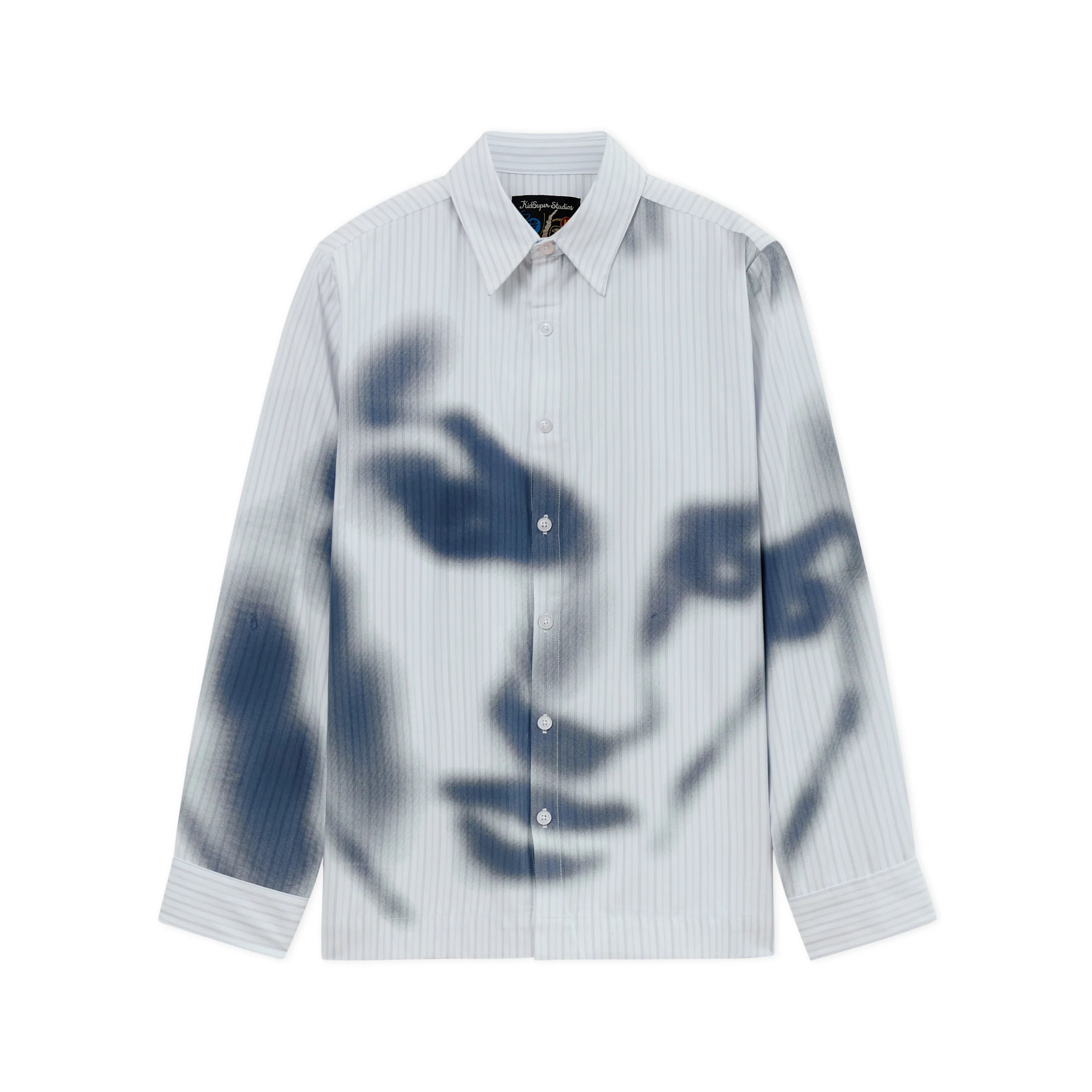 Blurry Face Airbrush Striped Button Up [Black]