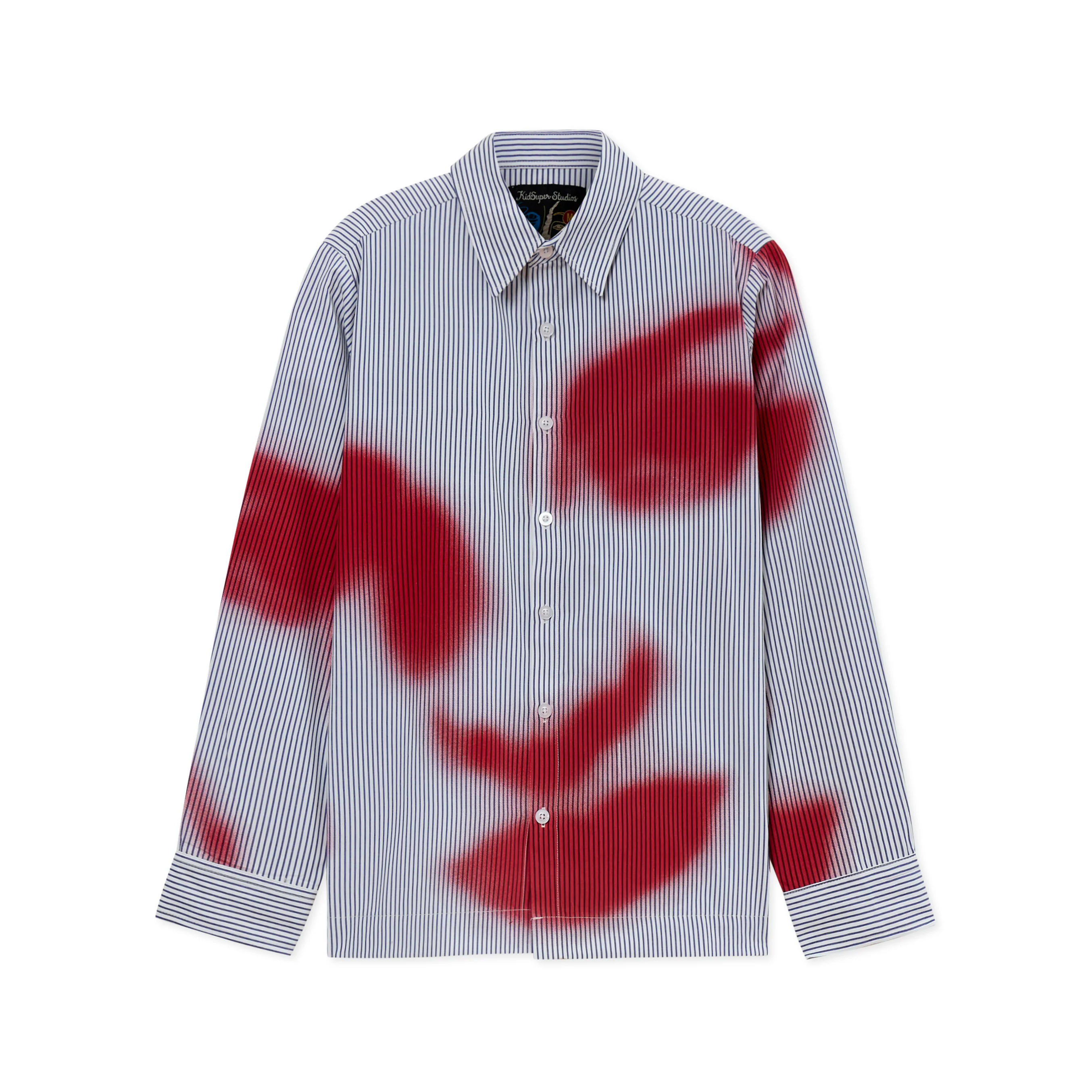 Blurry Face Airbrush Striped Button up [Red]