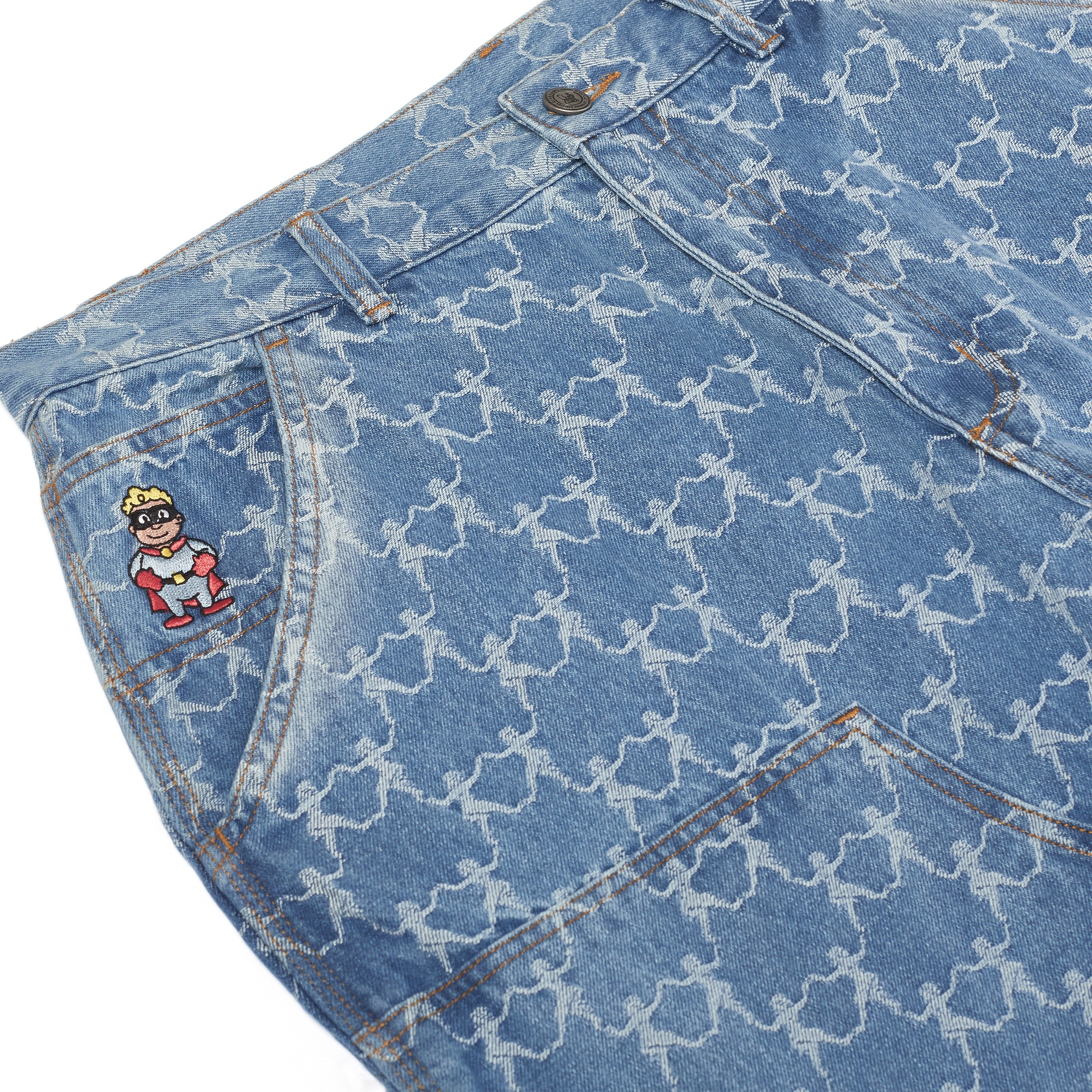 Dancing Ladies Jacquard Double Knee Jeans [Blue] - Image 3