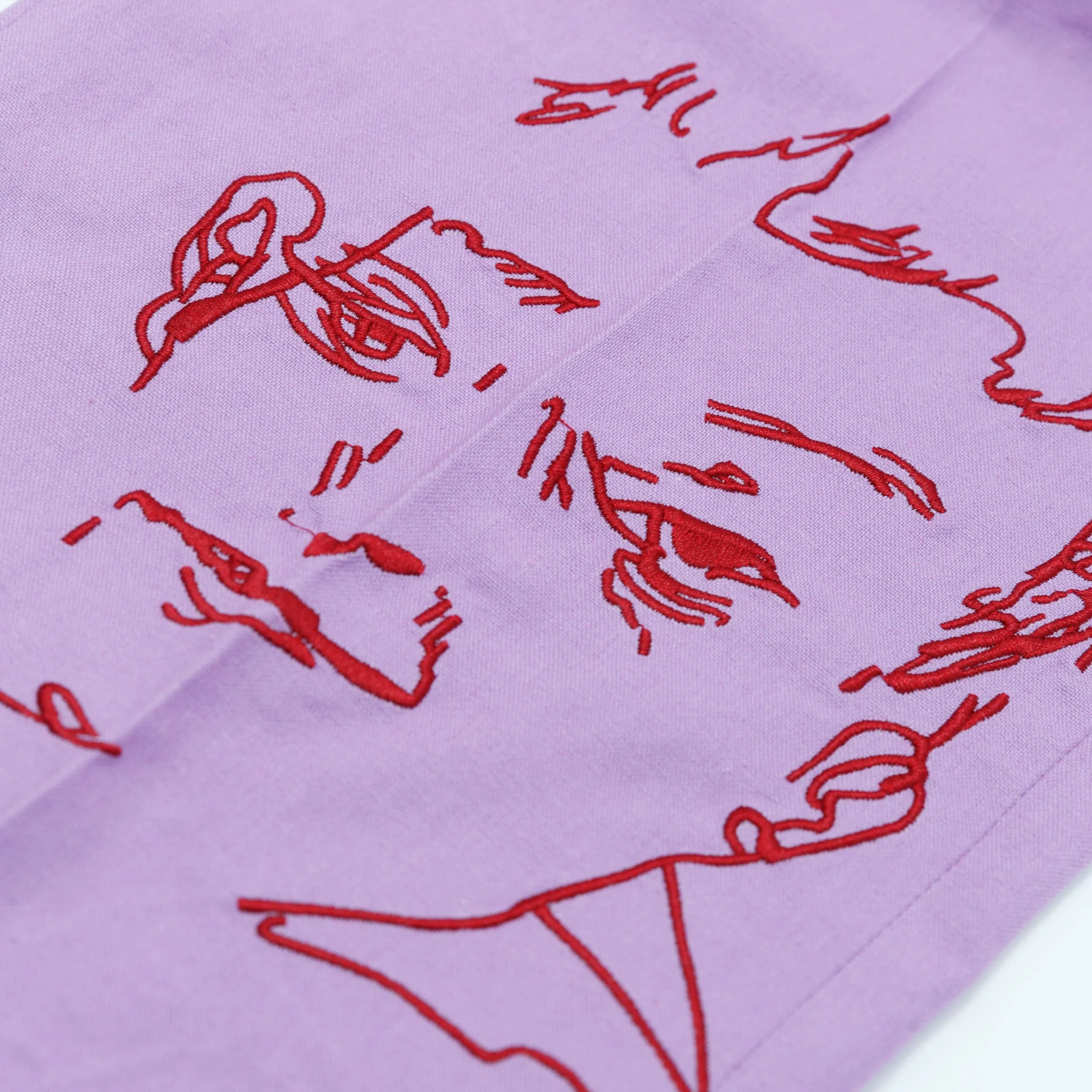 Doodle Faces Embroidered Suit Pants-Lavender - Image 3