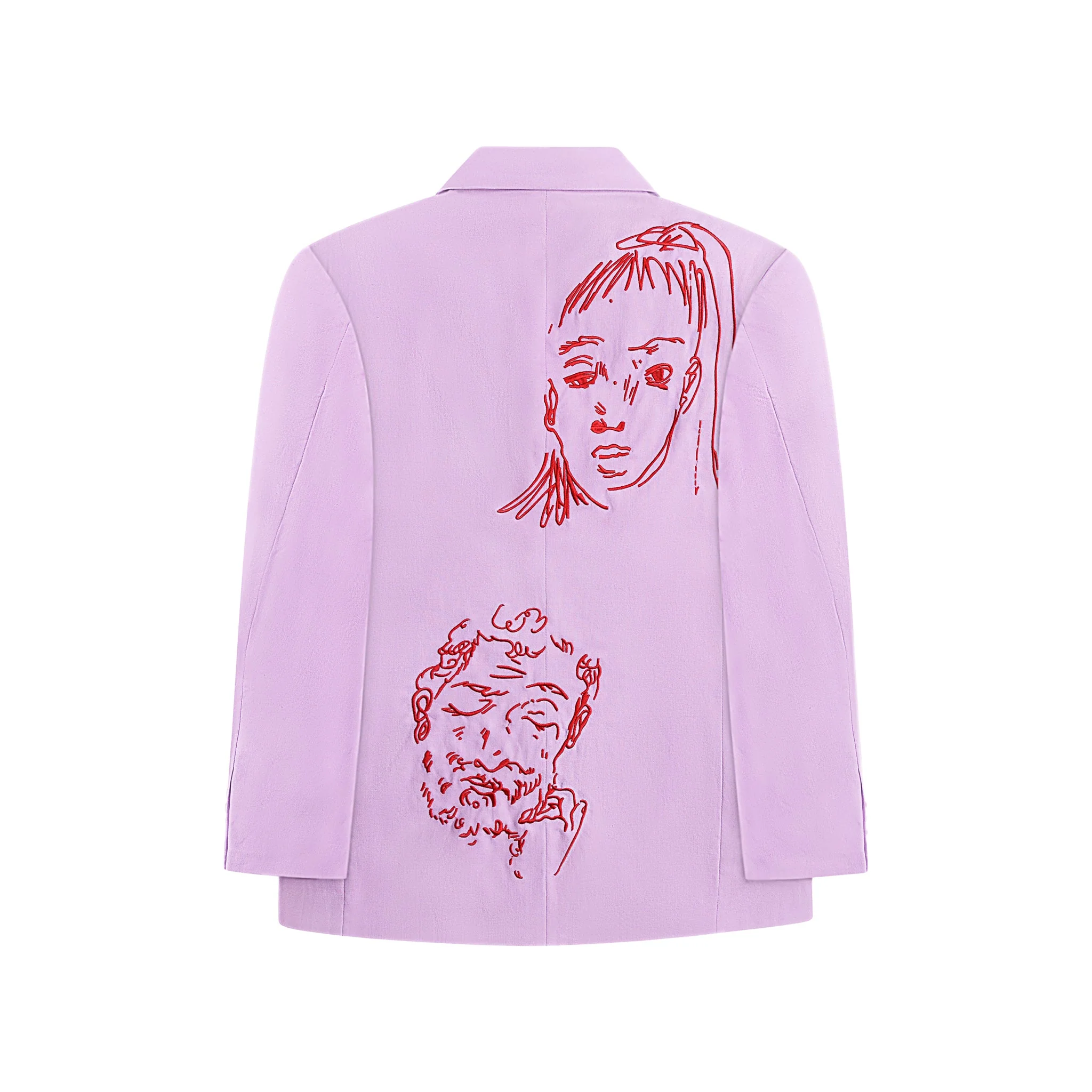 Doodle Faces Embroidered Suit Top [Lavender] - Image 2