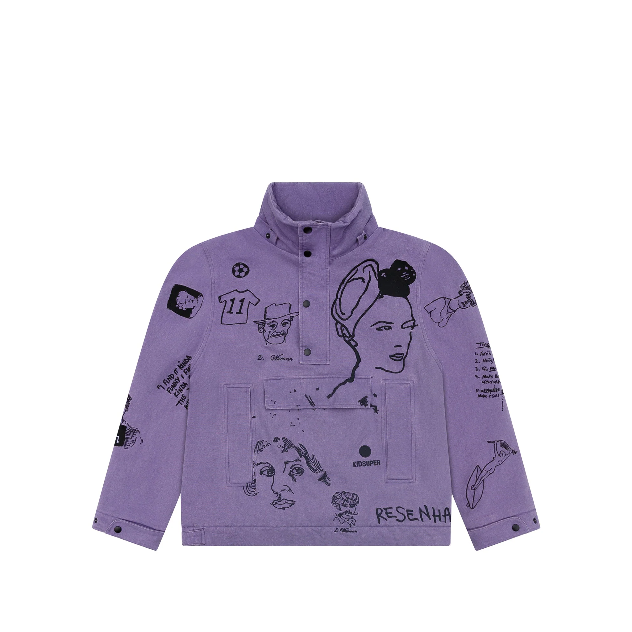 Embroidered Canvas Pullover Jacket [Purple] - Image 3