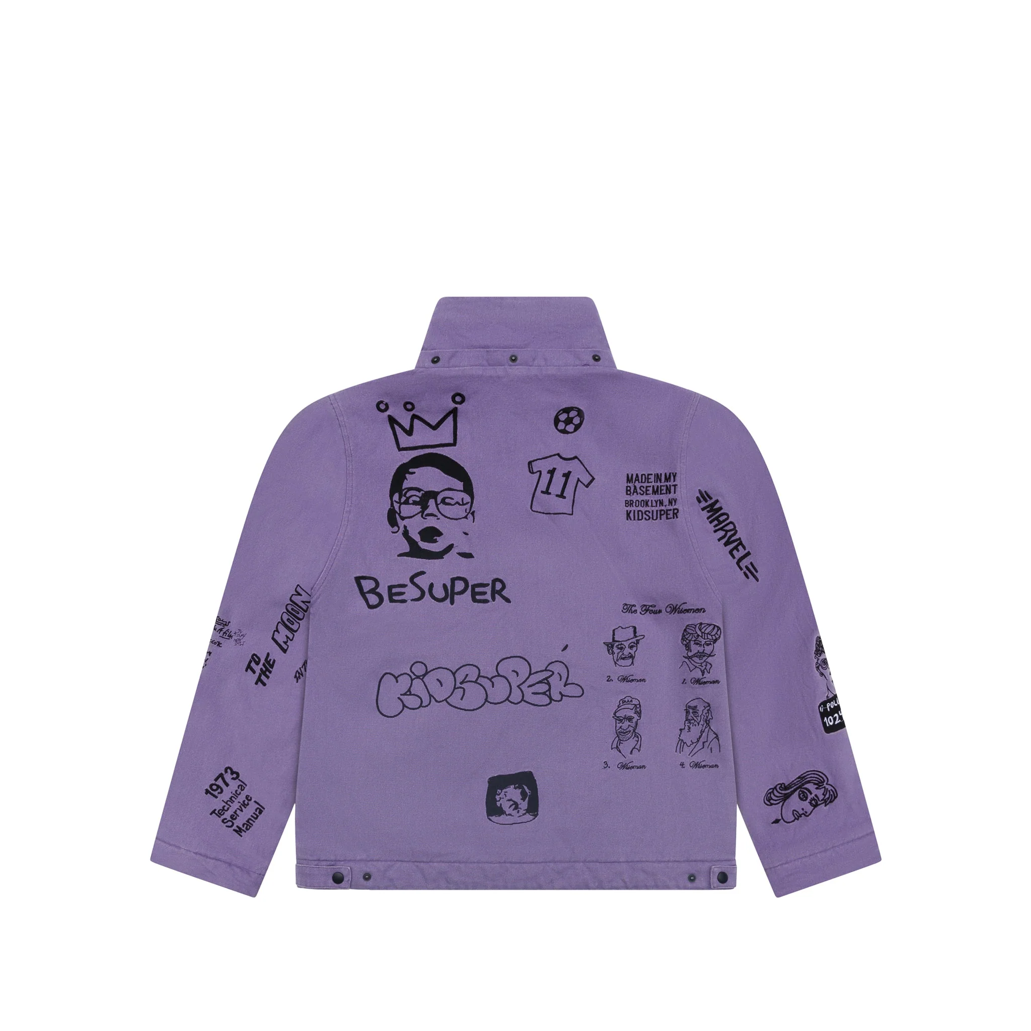 Embroidered Canvas Pullover Jacket [Purple] - Image 4