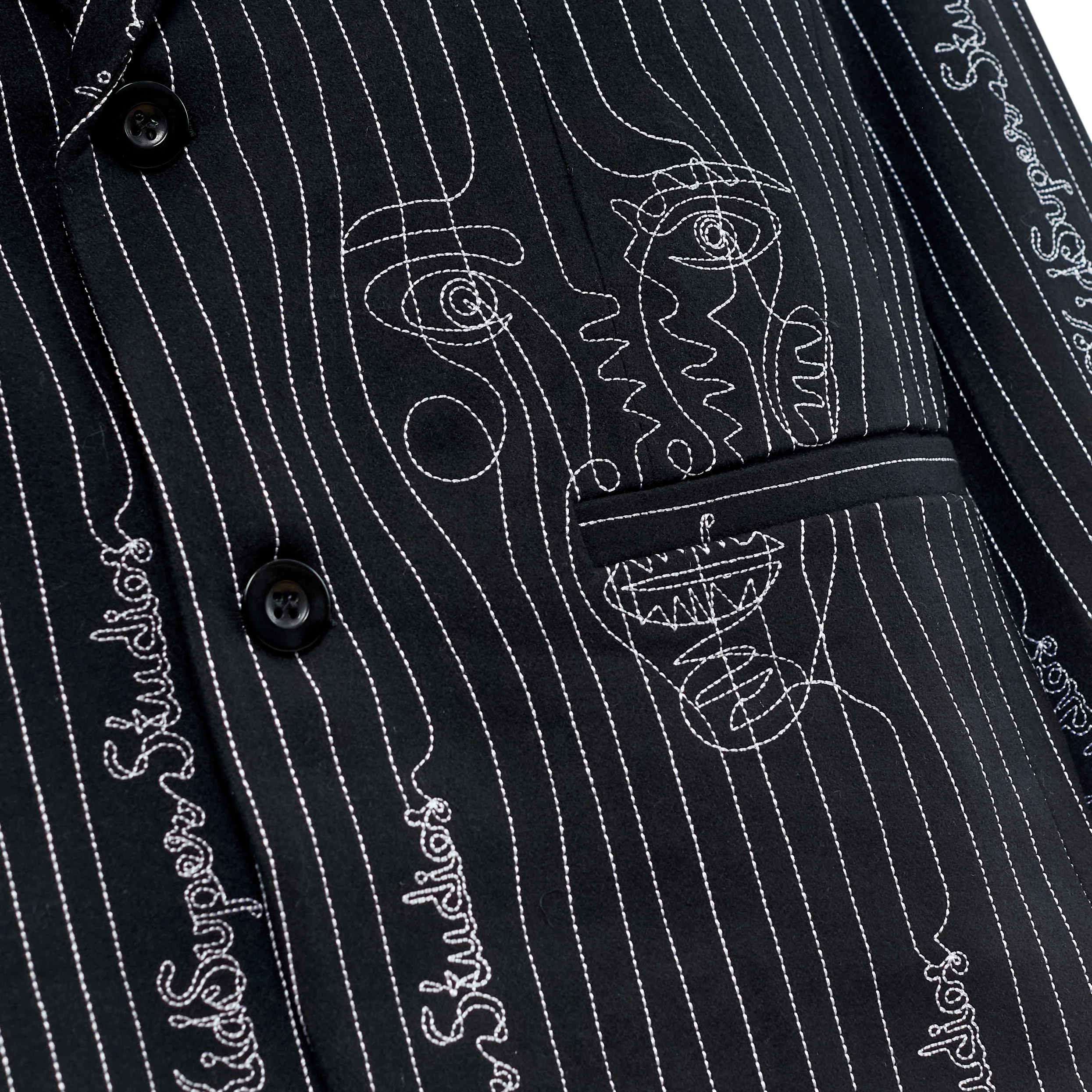 Embroidered KS Pinstripe Suit Top [Black] - Image 2