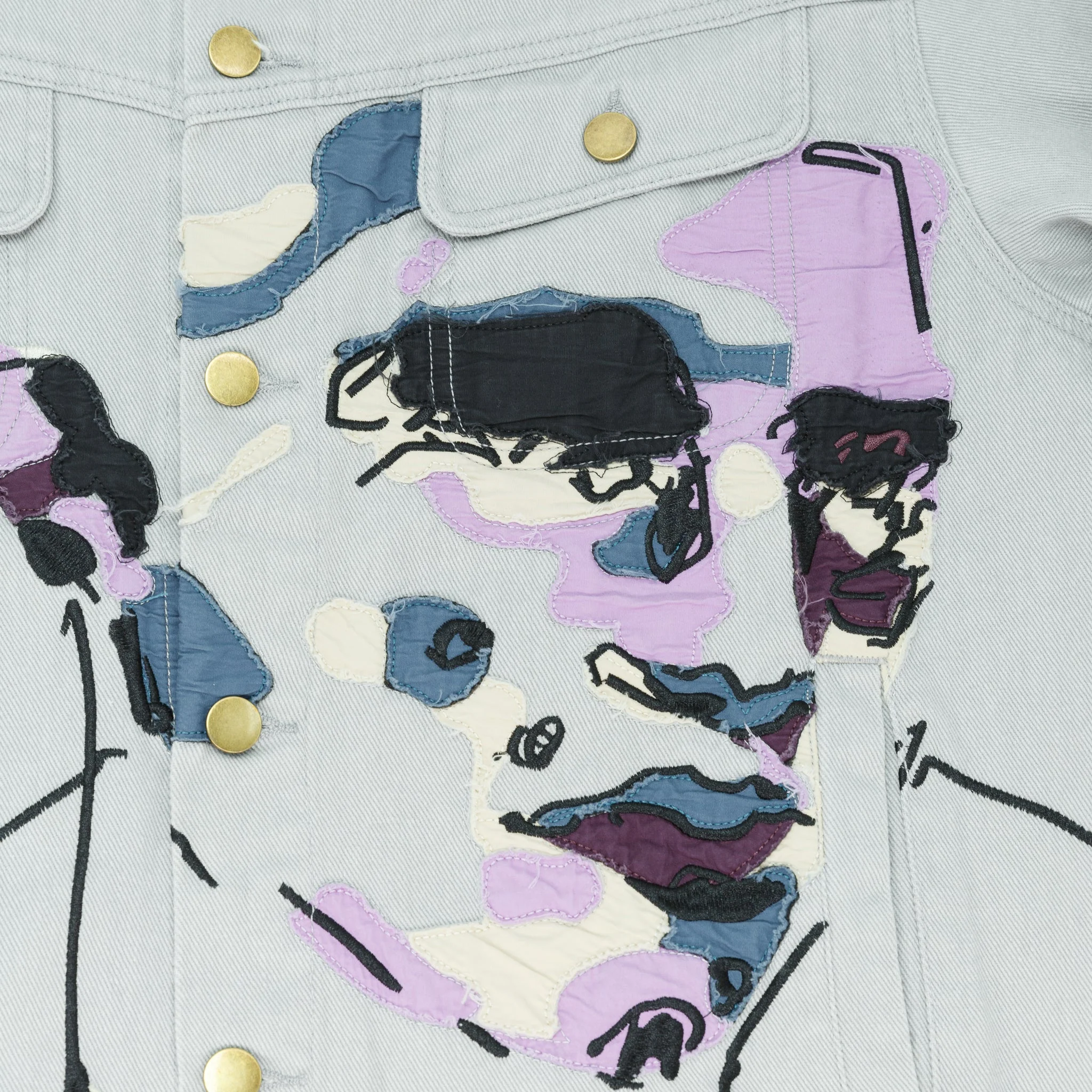 Face Embroidered Denim Jacket [Grey] - Image 3