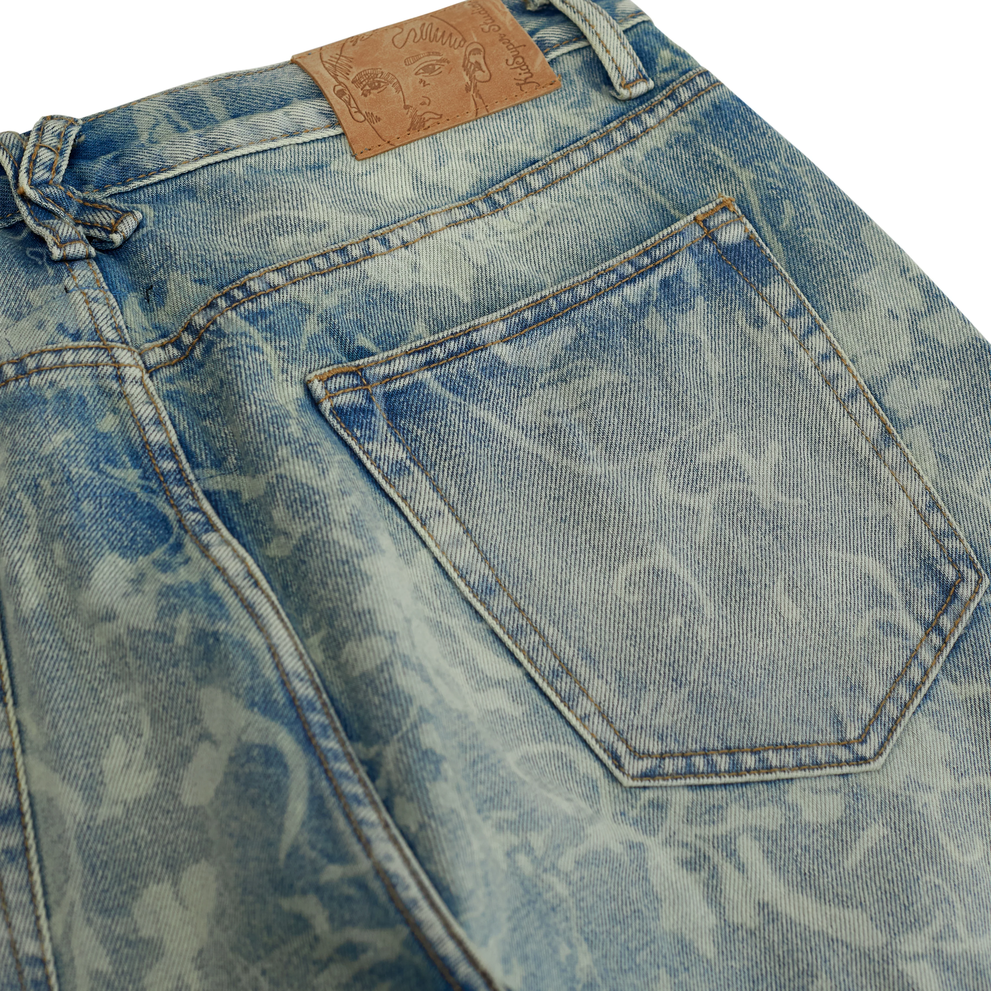 Face Floral Washed Denim Jeans [Light Mud Wash] - Image 3