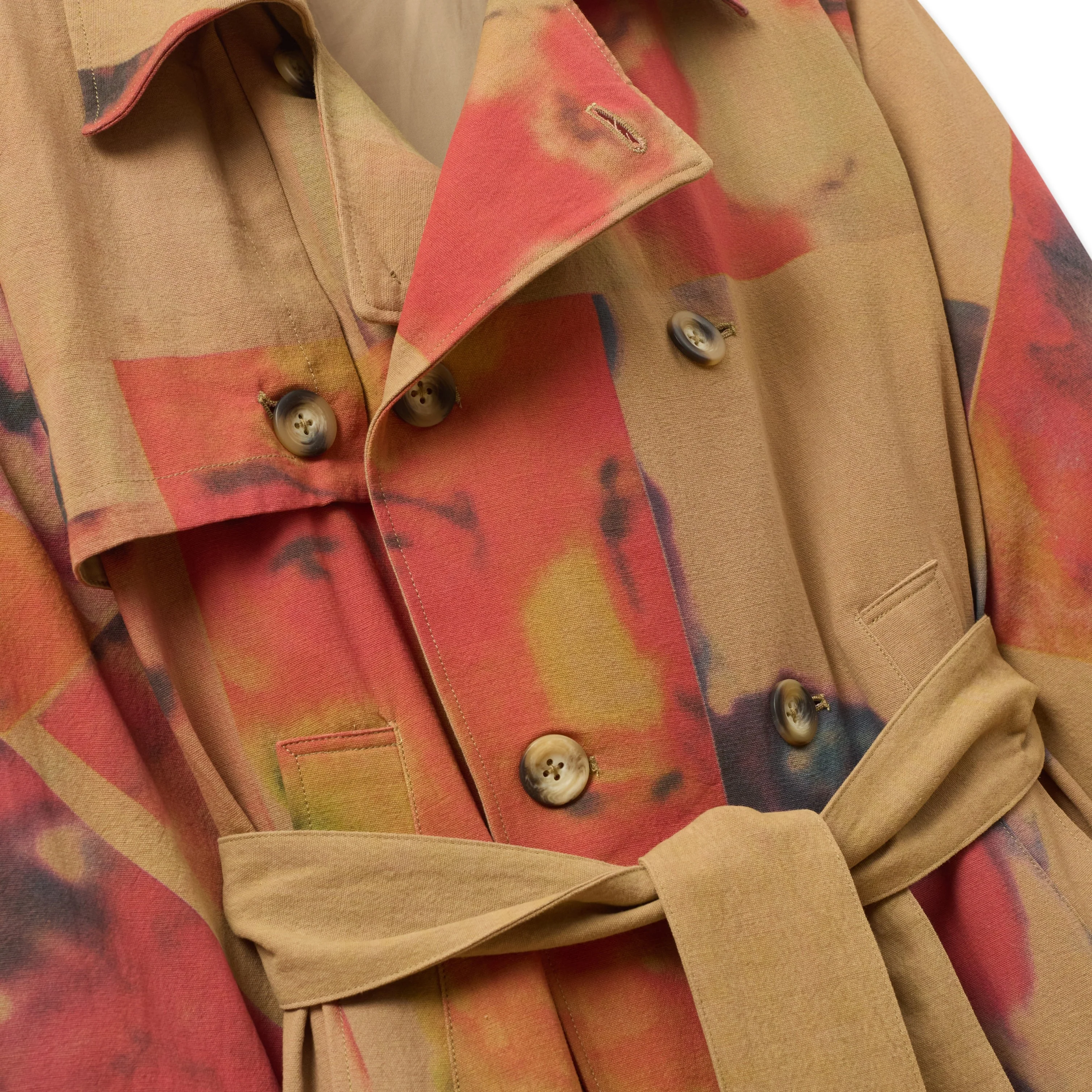 Faces Collage Trench Coat [Tan/Multi] - Image 3