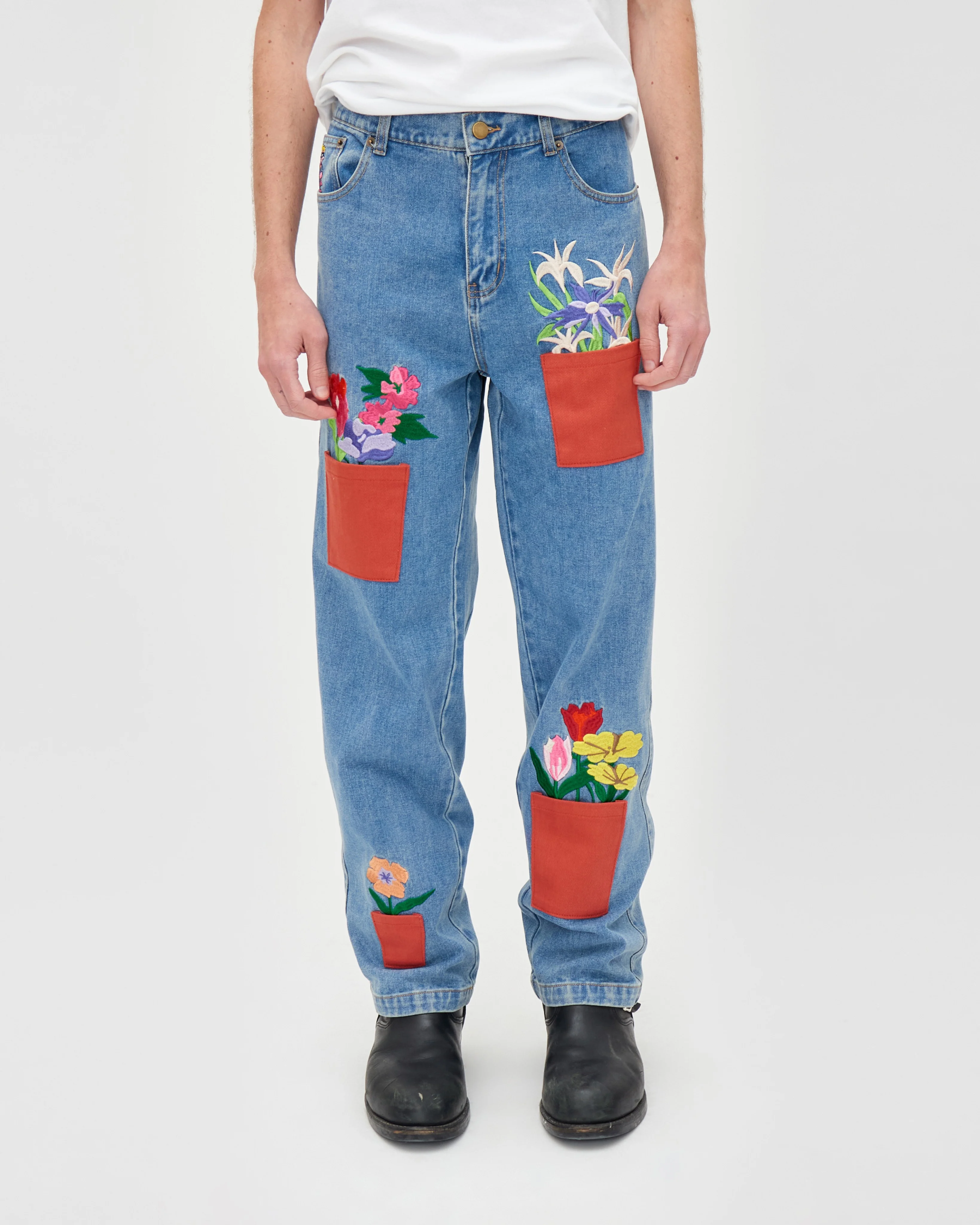 All Over Flower Pots Denim Jeans [Blue] - Image 4