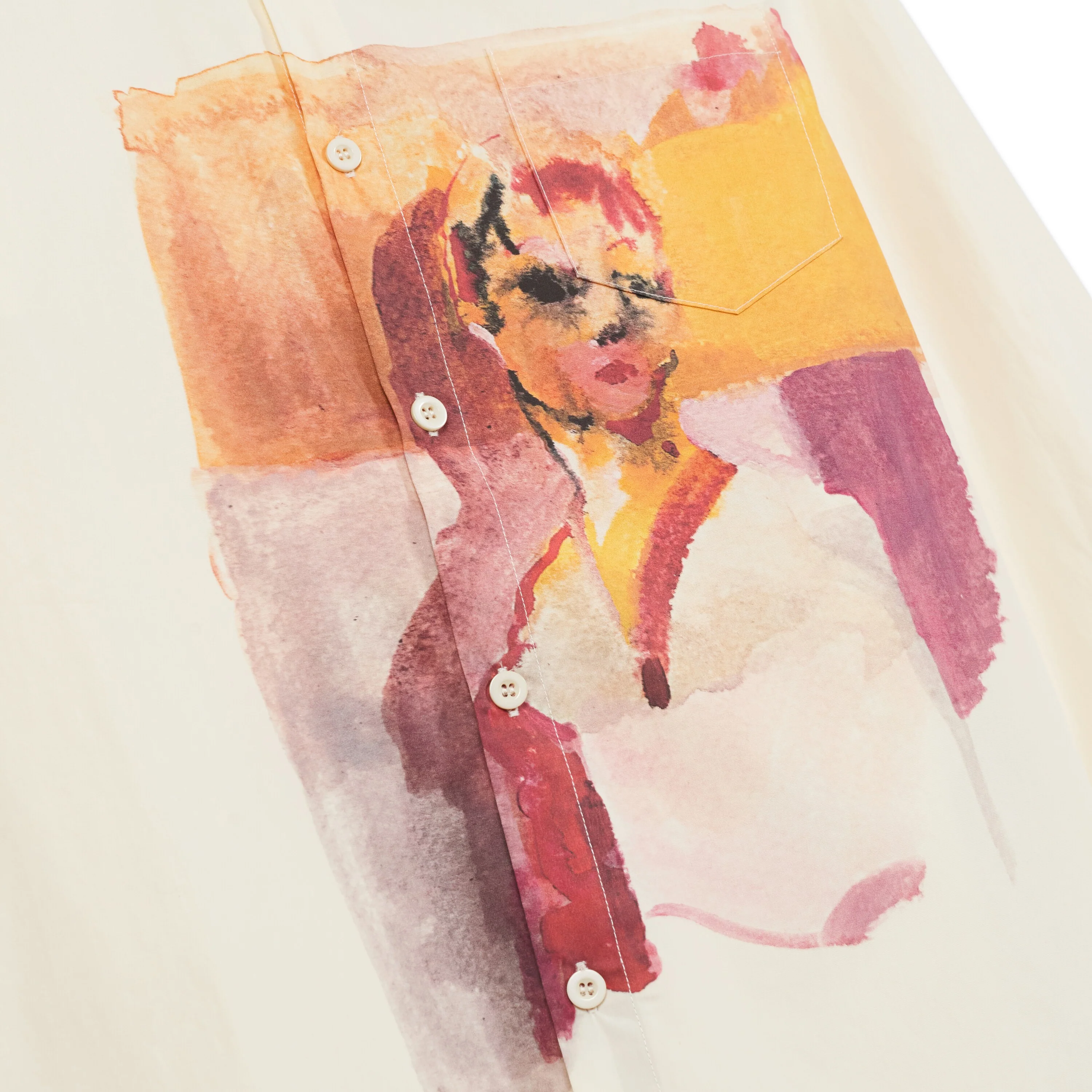 Girl Painting Button Up Shirt [White] - Image 3