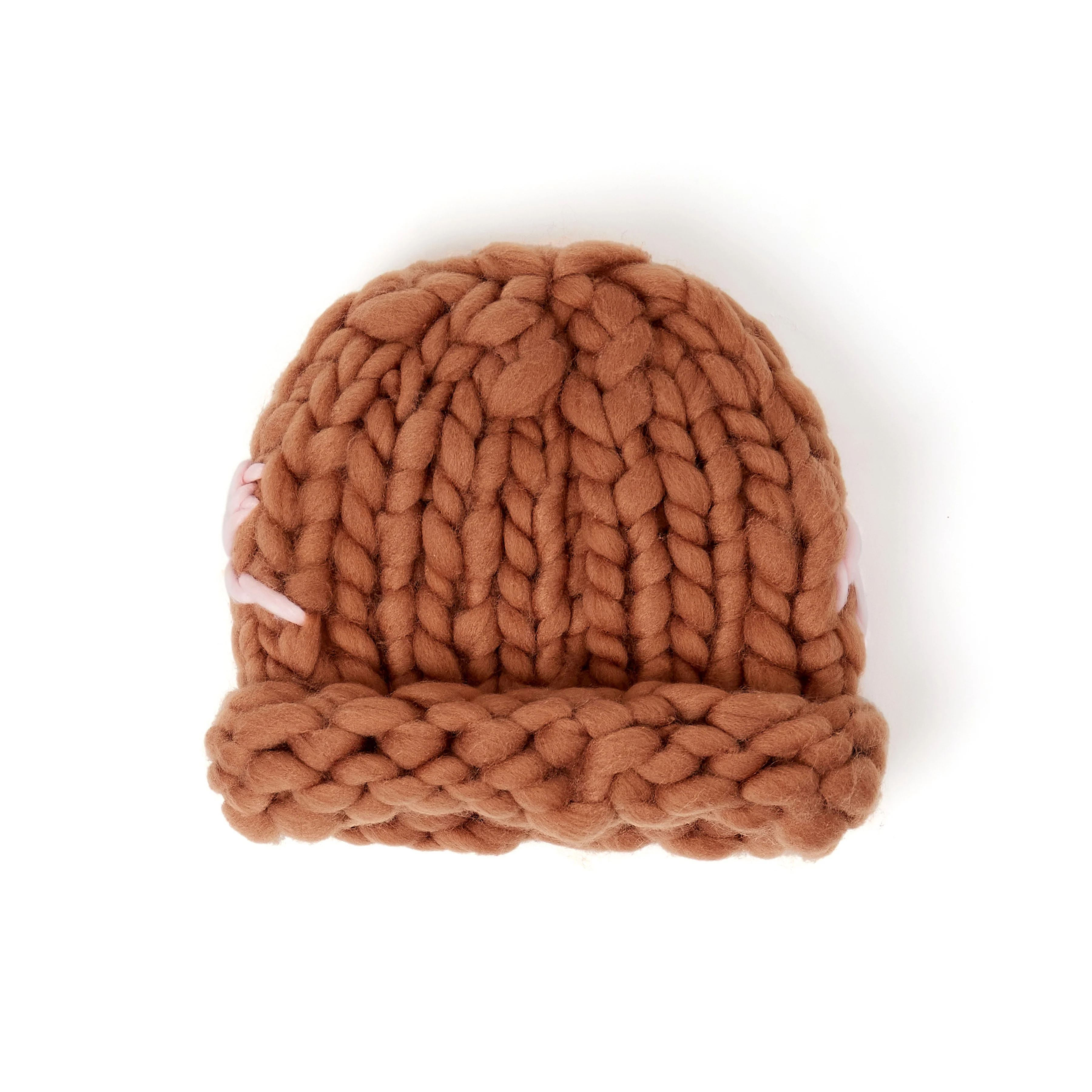 Hand Knit Chunky Knit Beanie [Light Brown] - Image 2