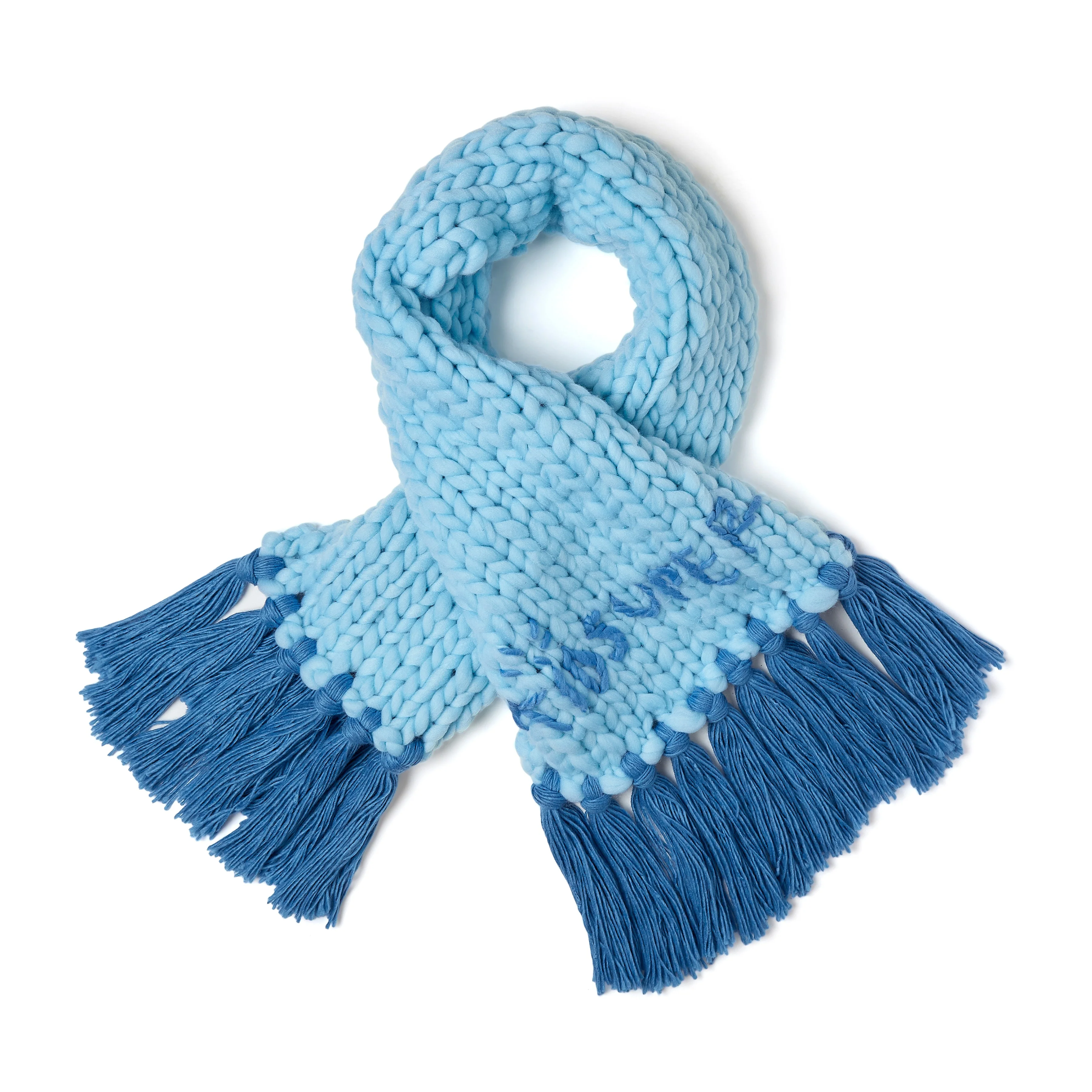 Hand Knit Chunky Scarf [Blue] - Image 3