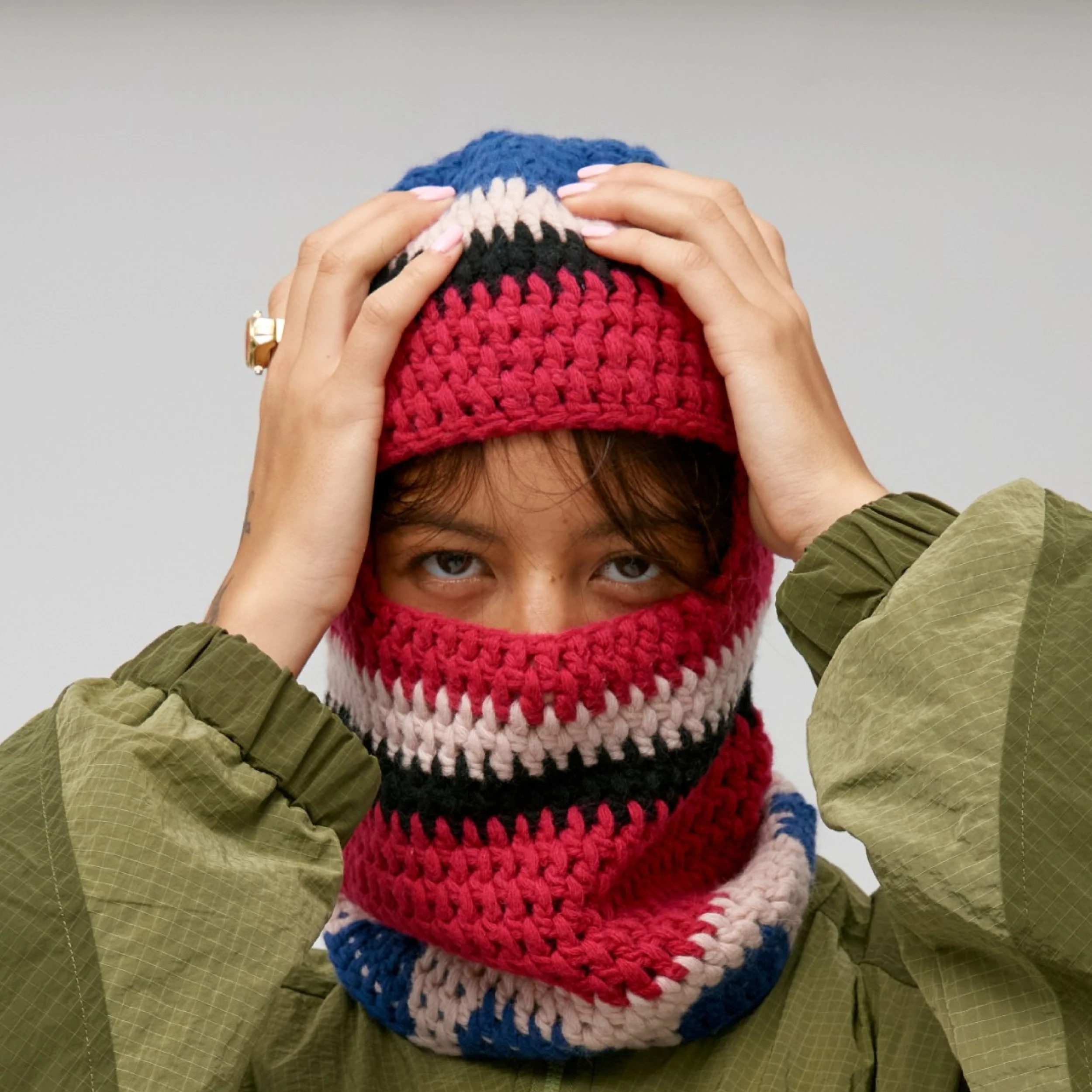 Knit Balaclava [Blue/Red/Cream] - Image 3