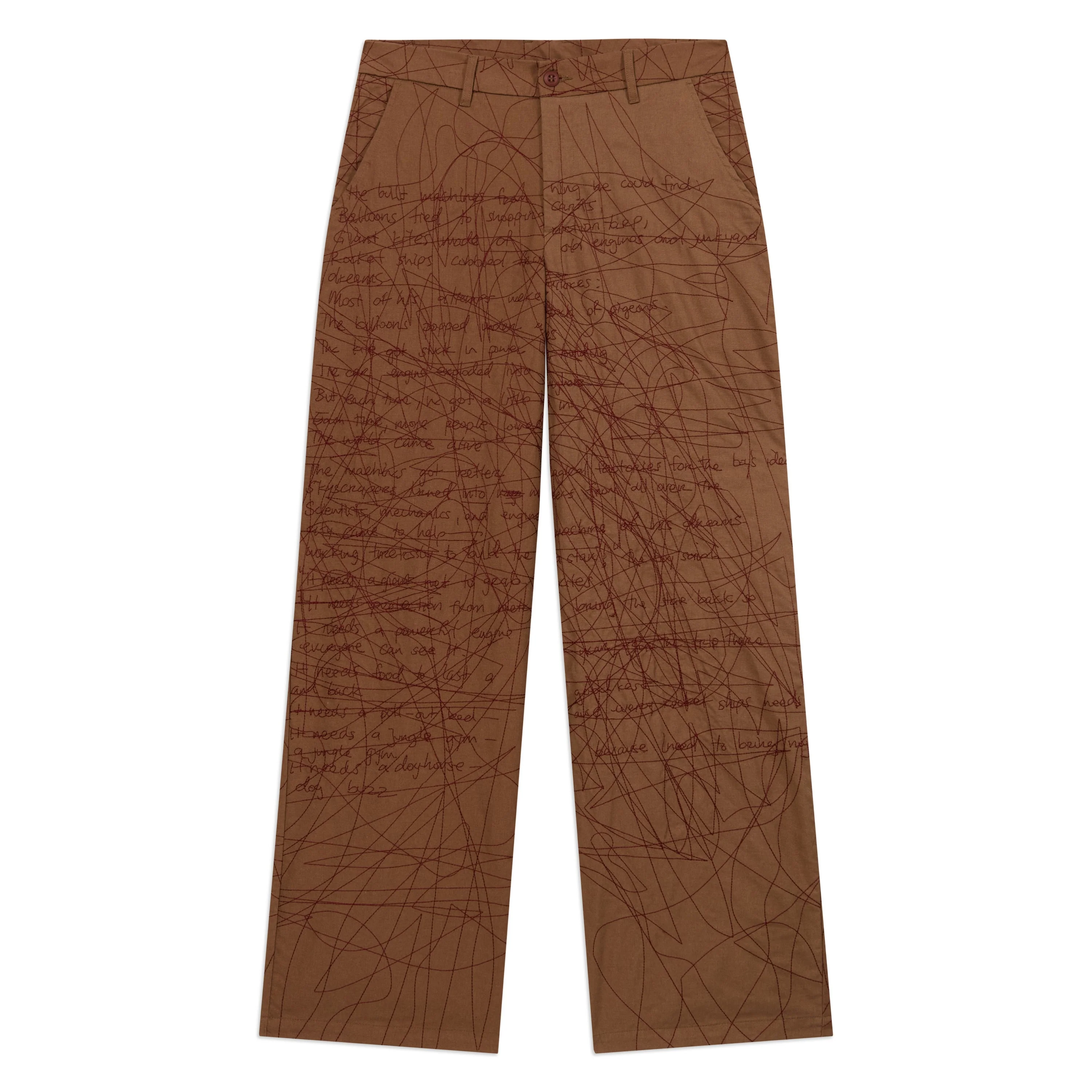 Manuscript Embroidered Trouser [Brown]
