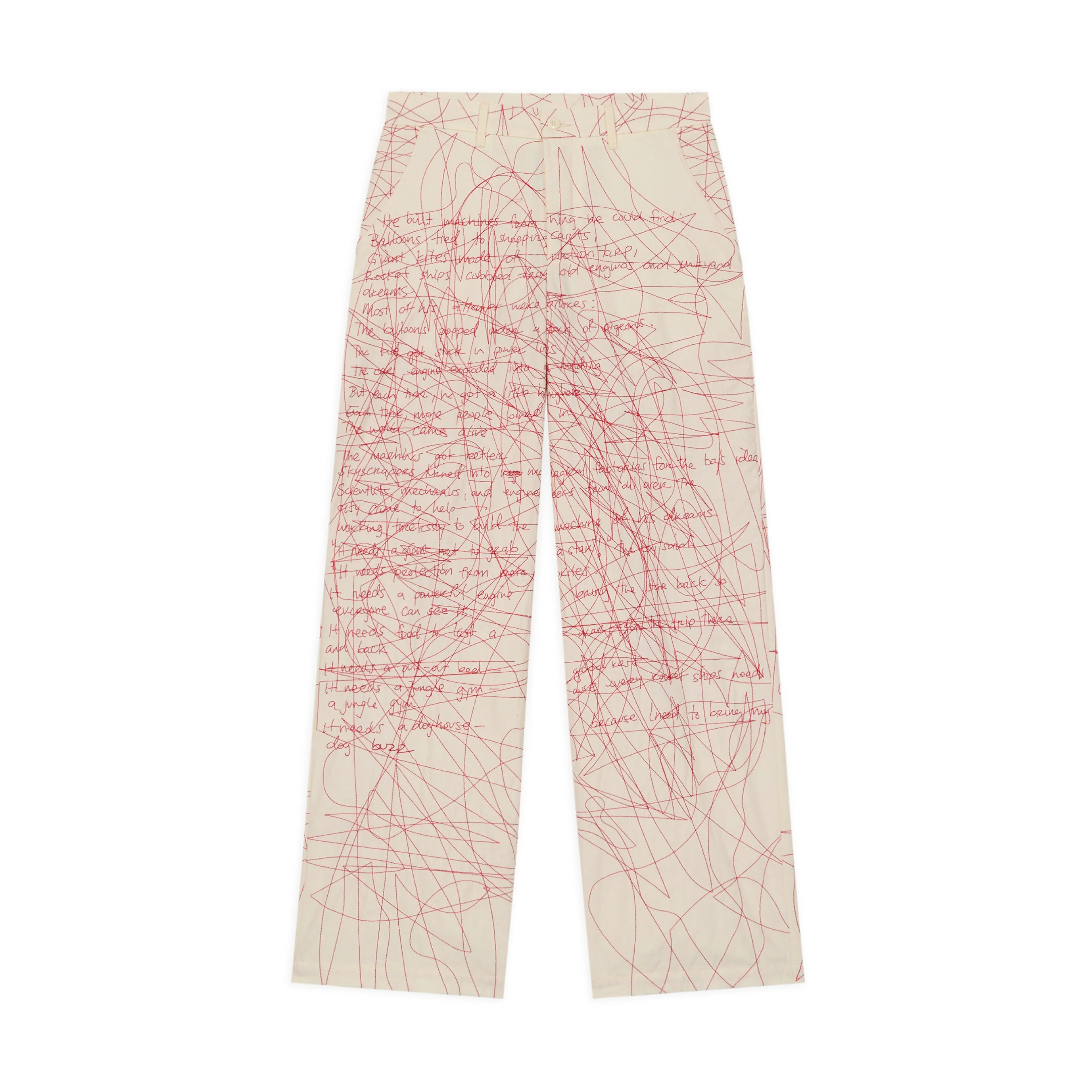 Manuscript Embroidered Trouser [Cream/Red]