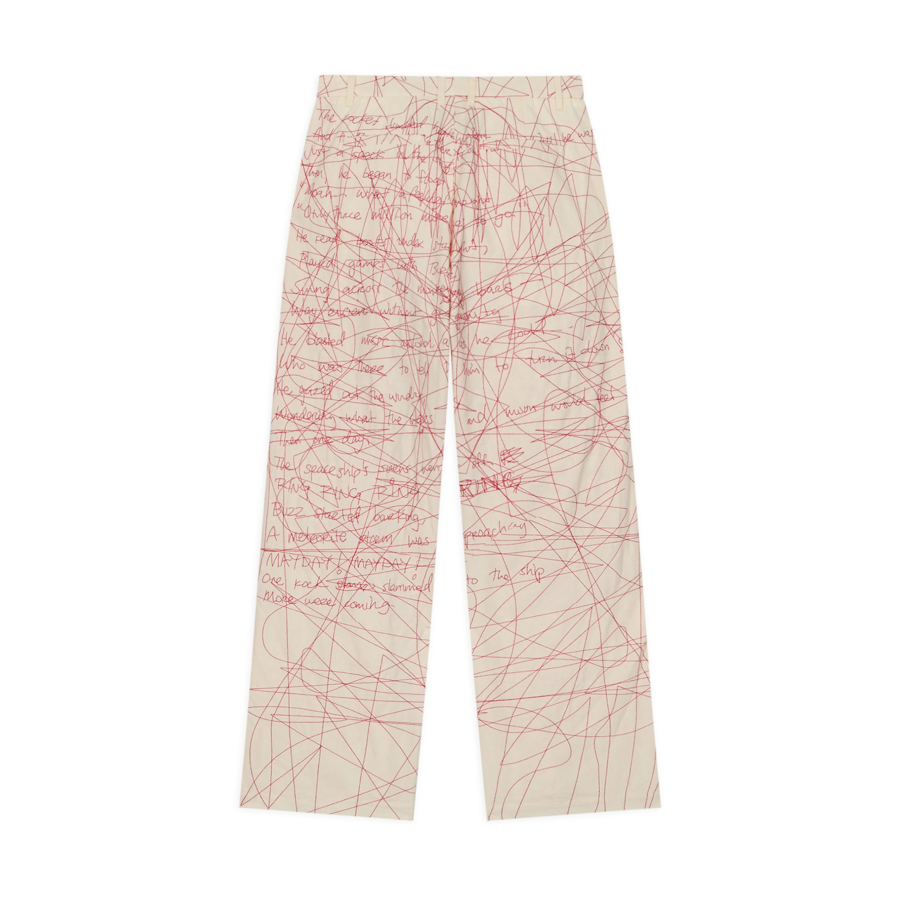 Manuscript Embroidered Trouser [Cream/Red] - Image 2