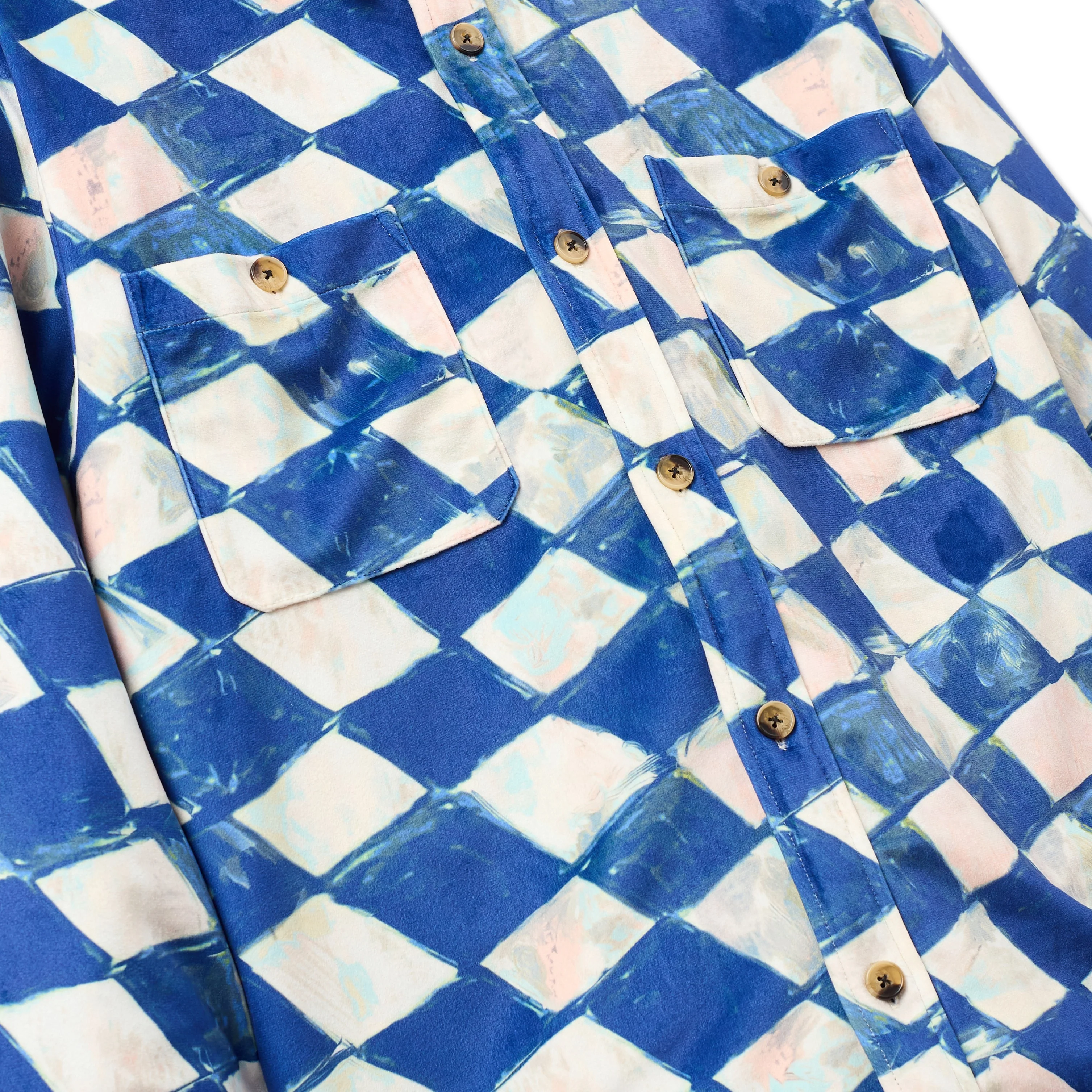 Moleskin Checkered quilted Overshirt [Blue] - Image 2