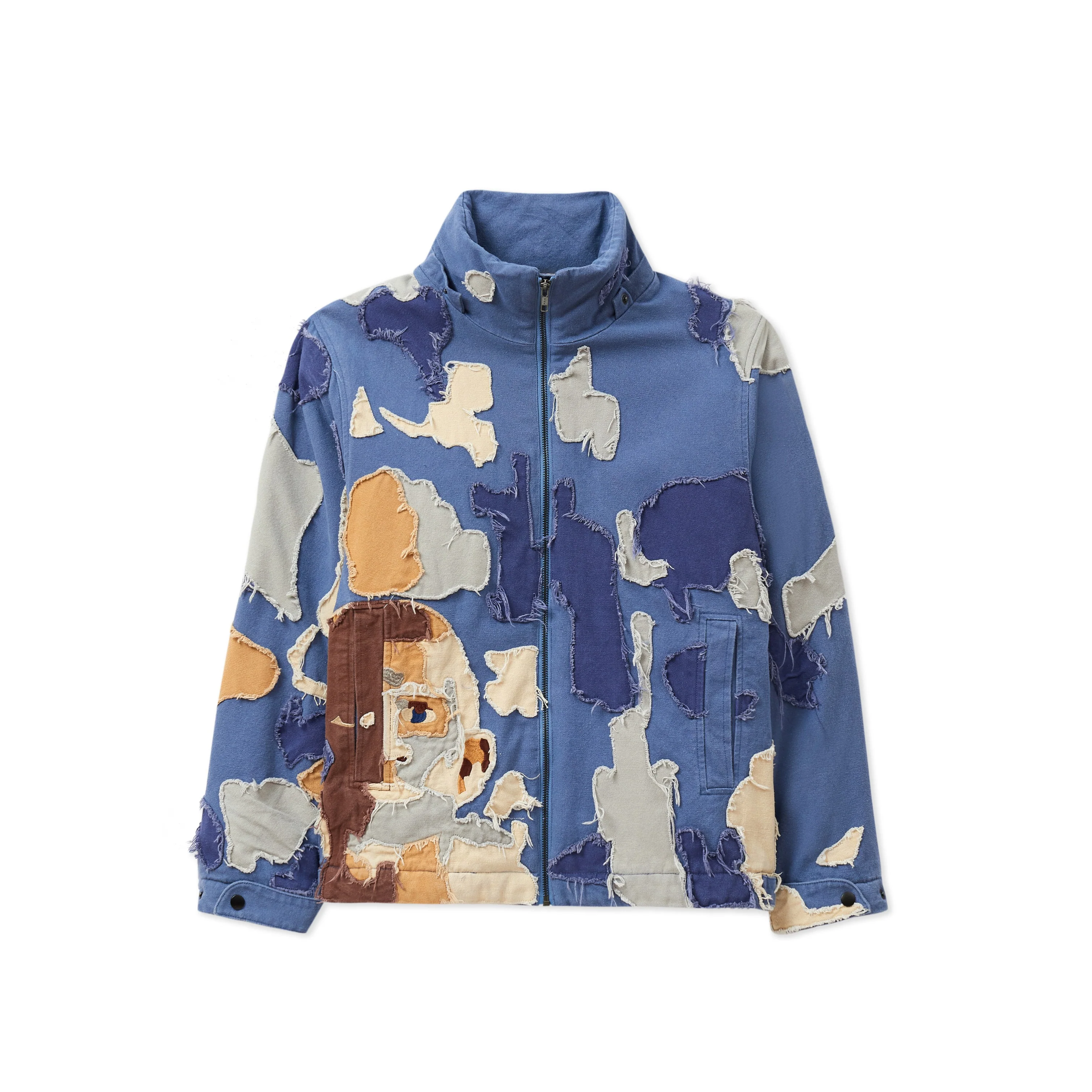 Patchwork Canvas Zip Up Jacket [Blue] - Image 3