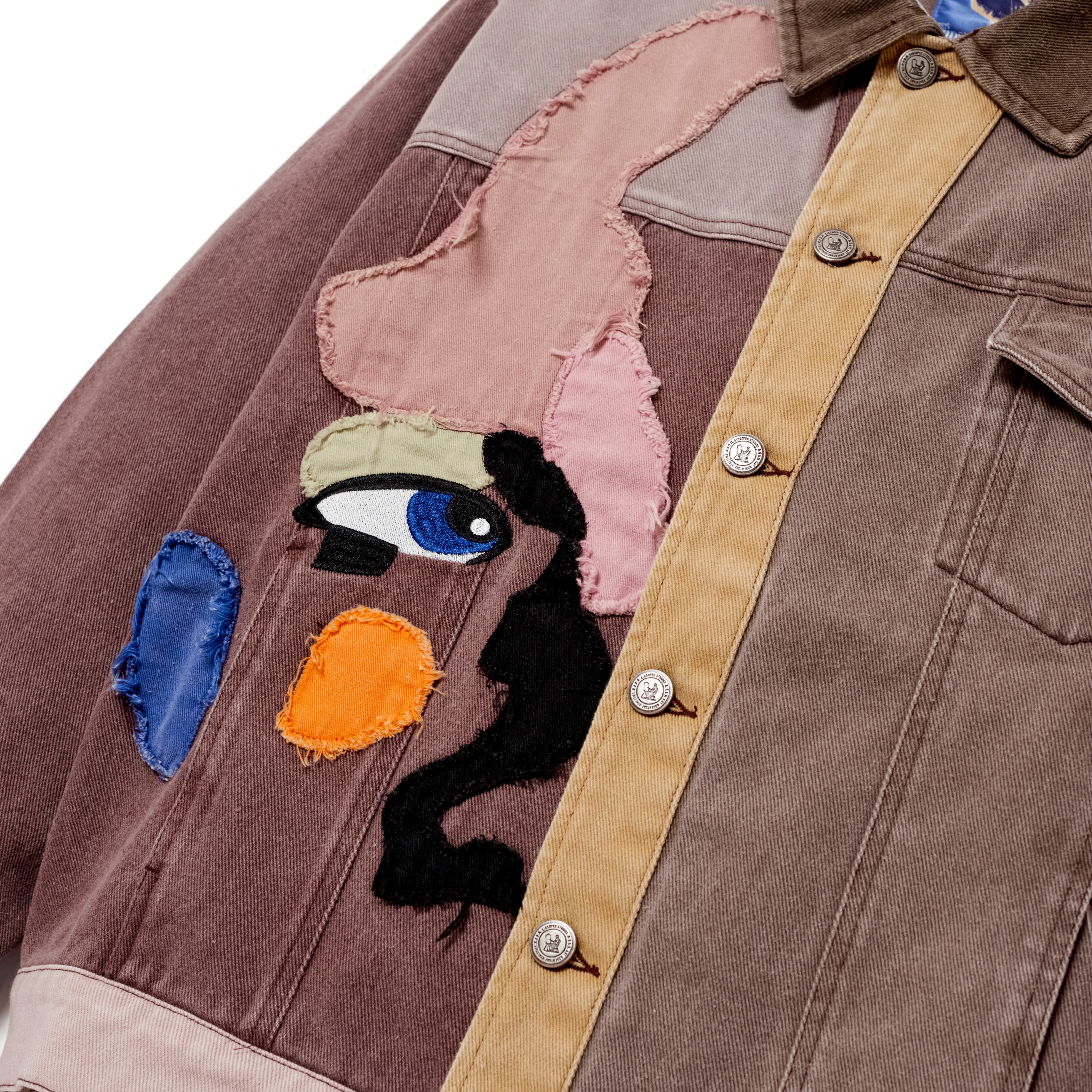 Patchwork Face Colorblocked Twill Jacket [Brown/Multi] - Image 3