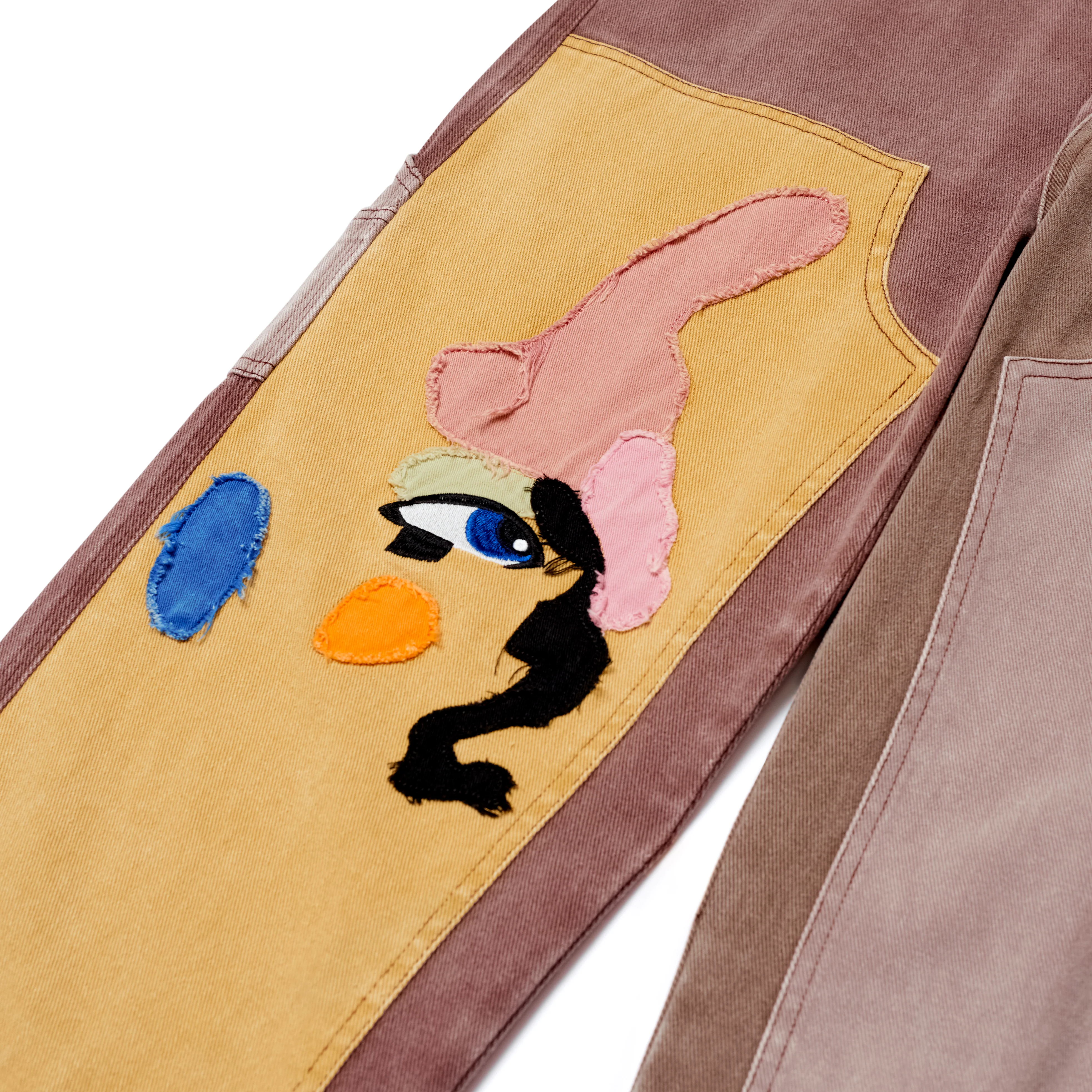 Patchwork Face Double Knee Pant [Brown/Multi] - Image 3