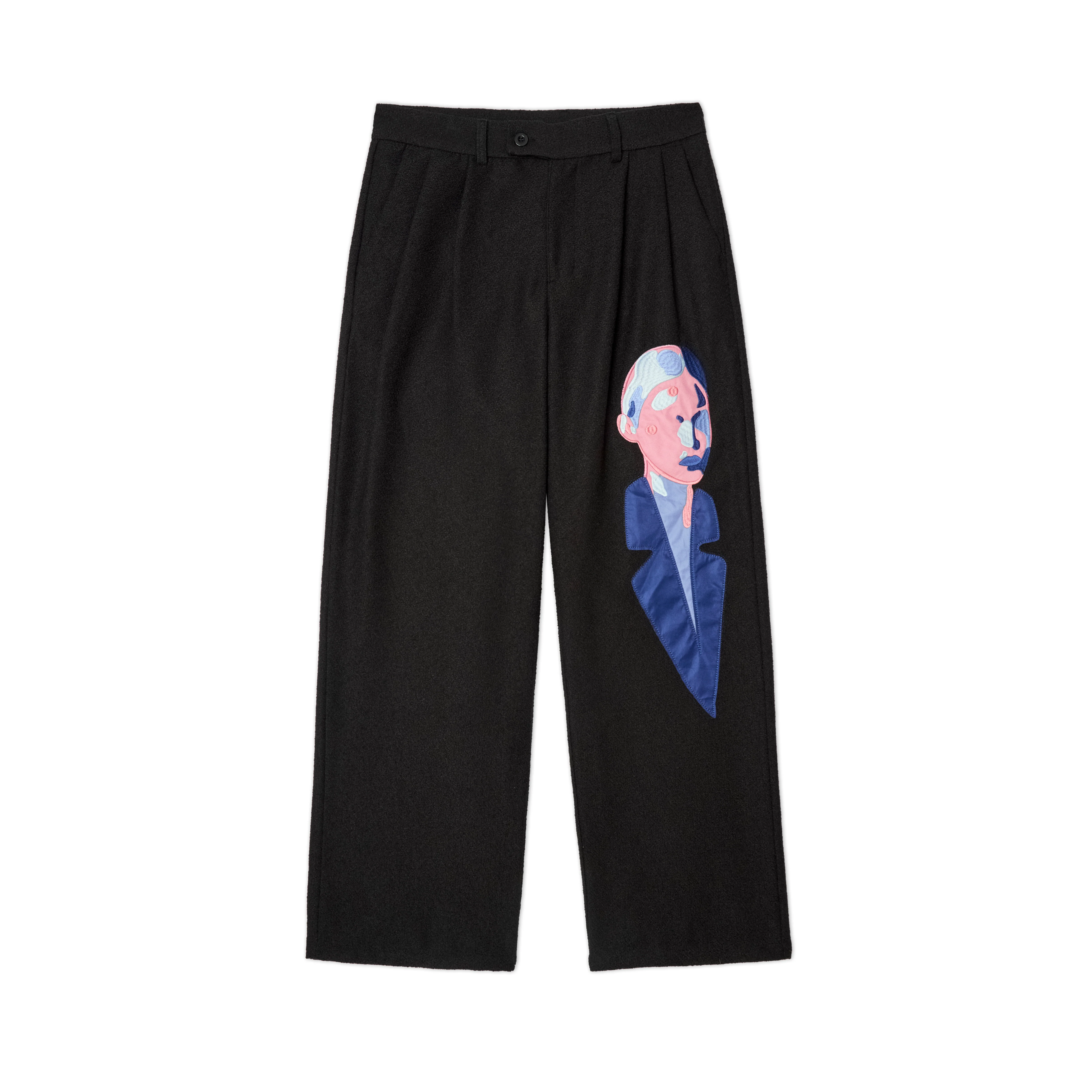 Patchwork Face Tweed Pants [Black]