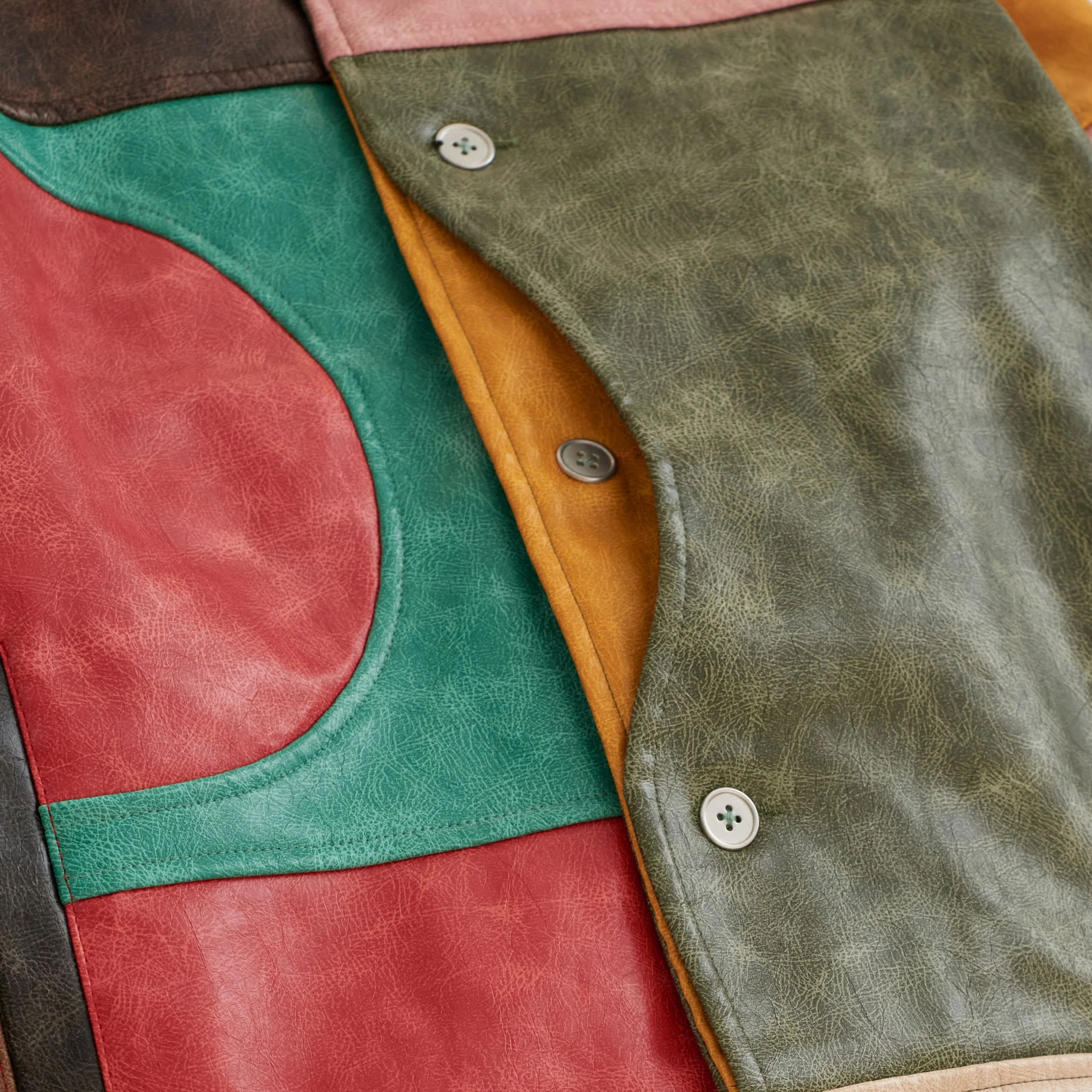 Patchwork Leather Jacket [Multi] - Image 3