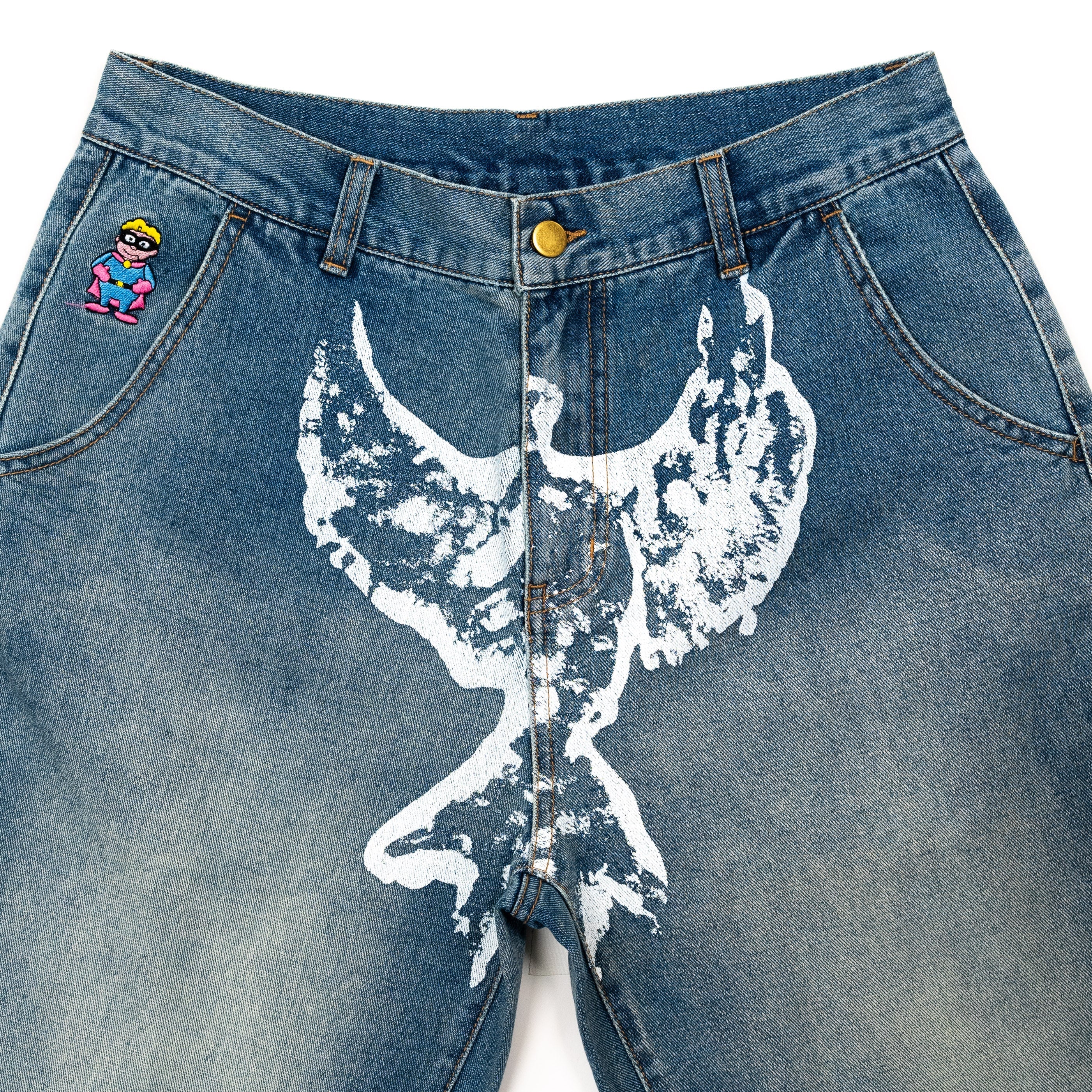 Printed Dove Washed Jeans [Blue] - Image 4