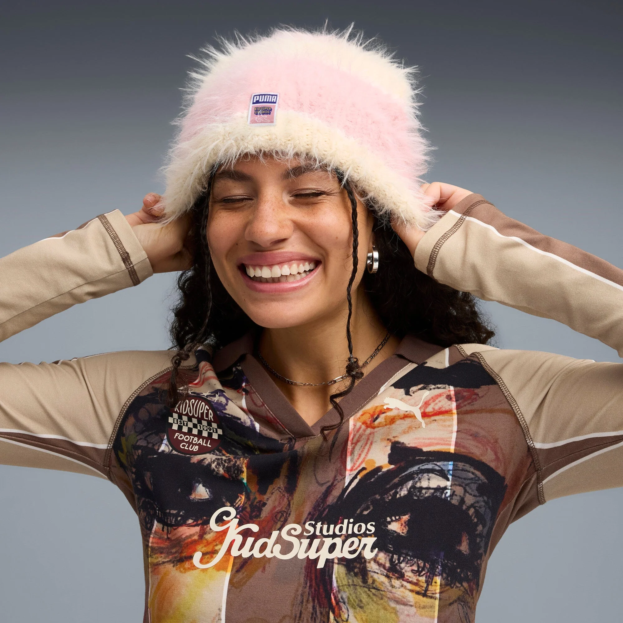 PUMA X KIDSUPER HIGH CROWN BEANIE [Poised Pink/Alpine Snow] - Image 4