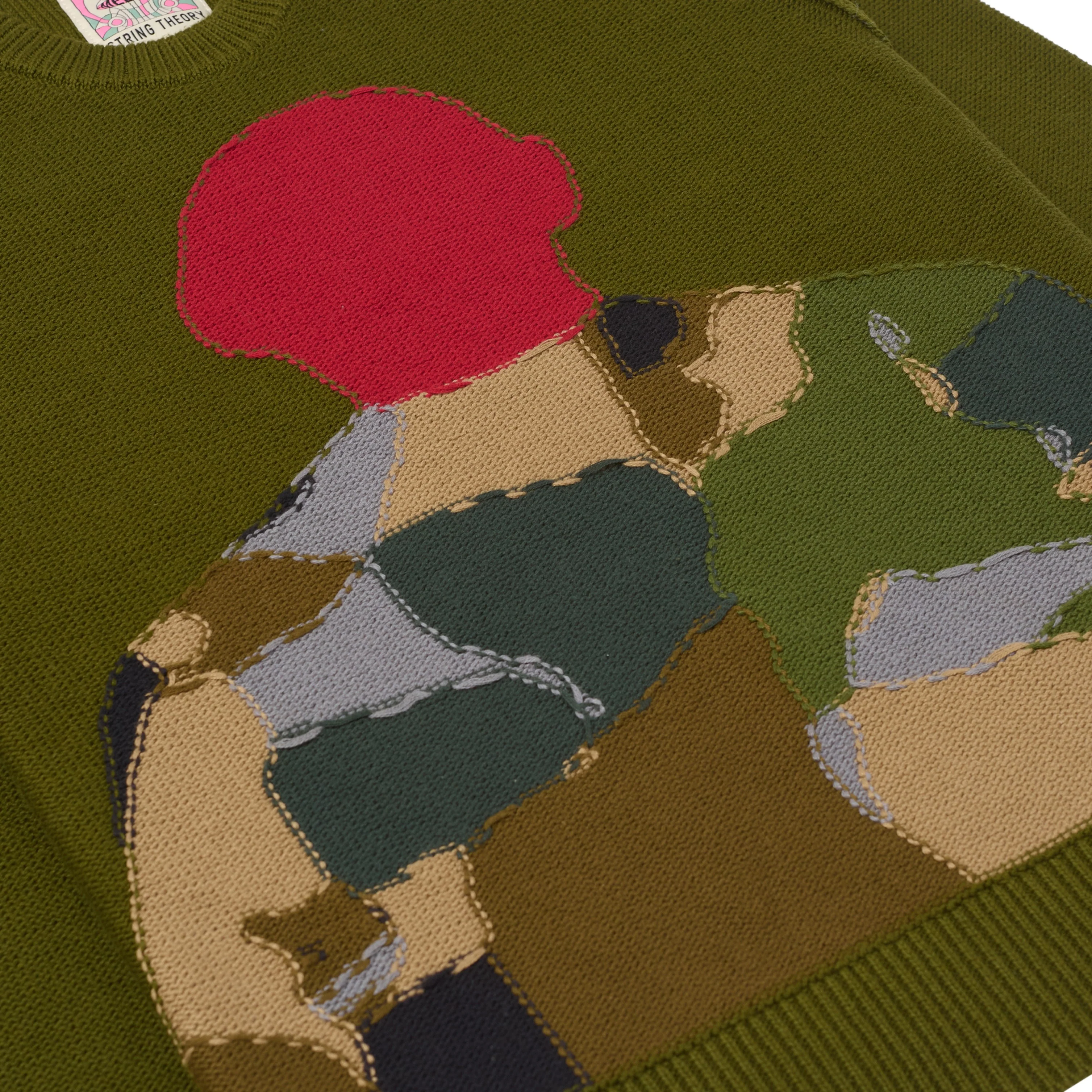 Reverse Intarsia Knit Figure Sweater [Olive] - Image 2