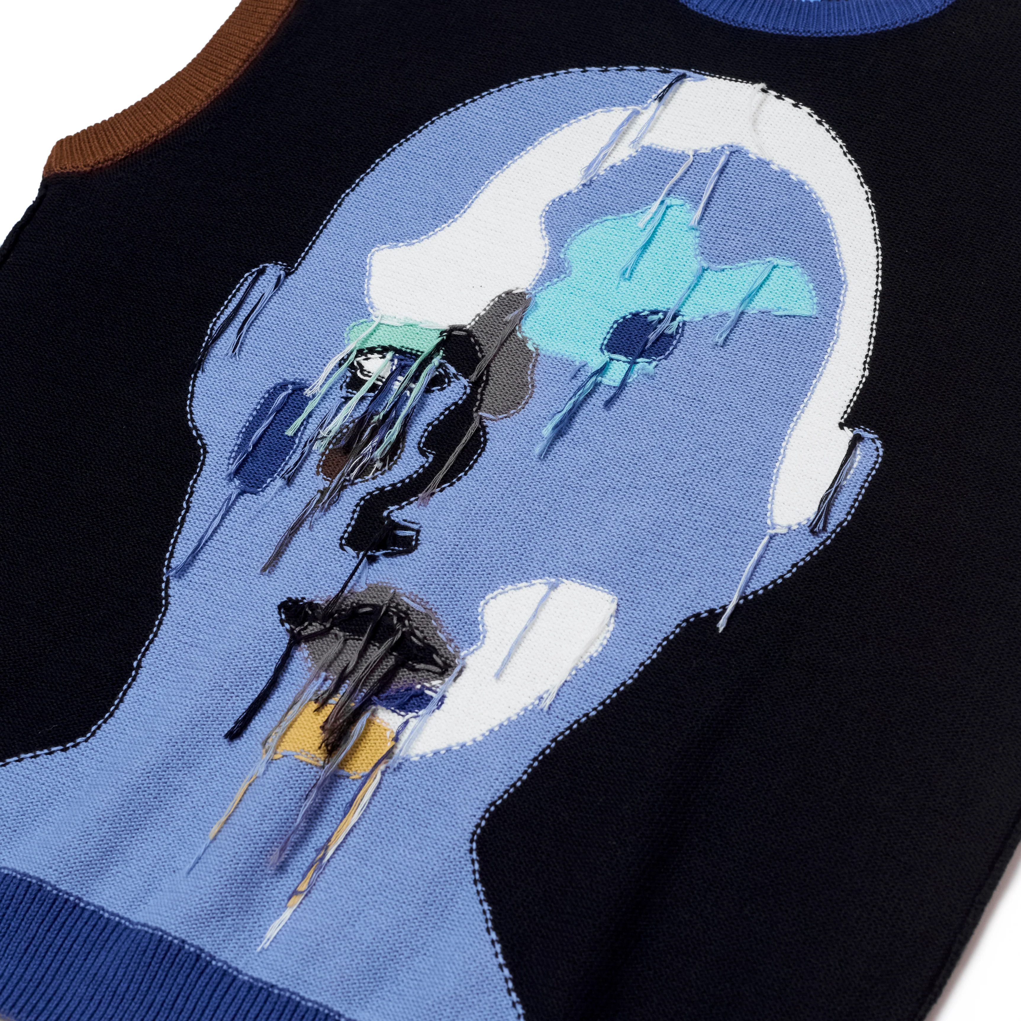 Reverse Knit patchwork Face Vest [Blue/ Multi] - Image 3