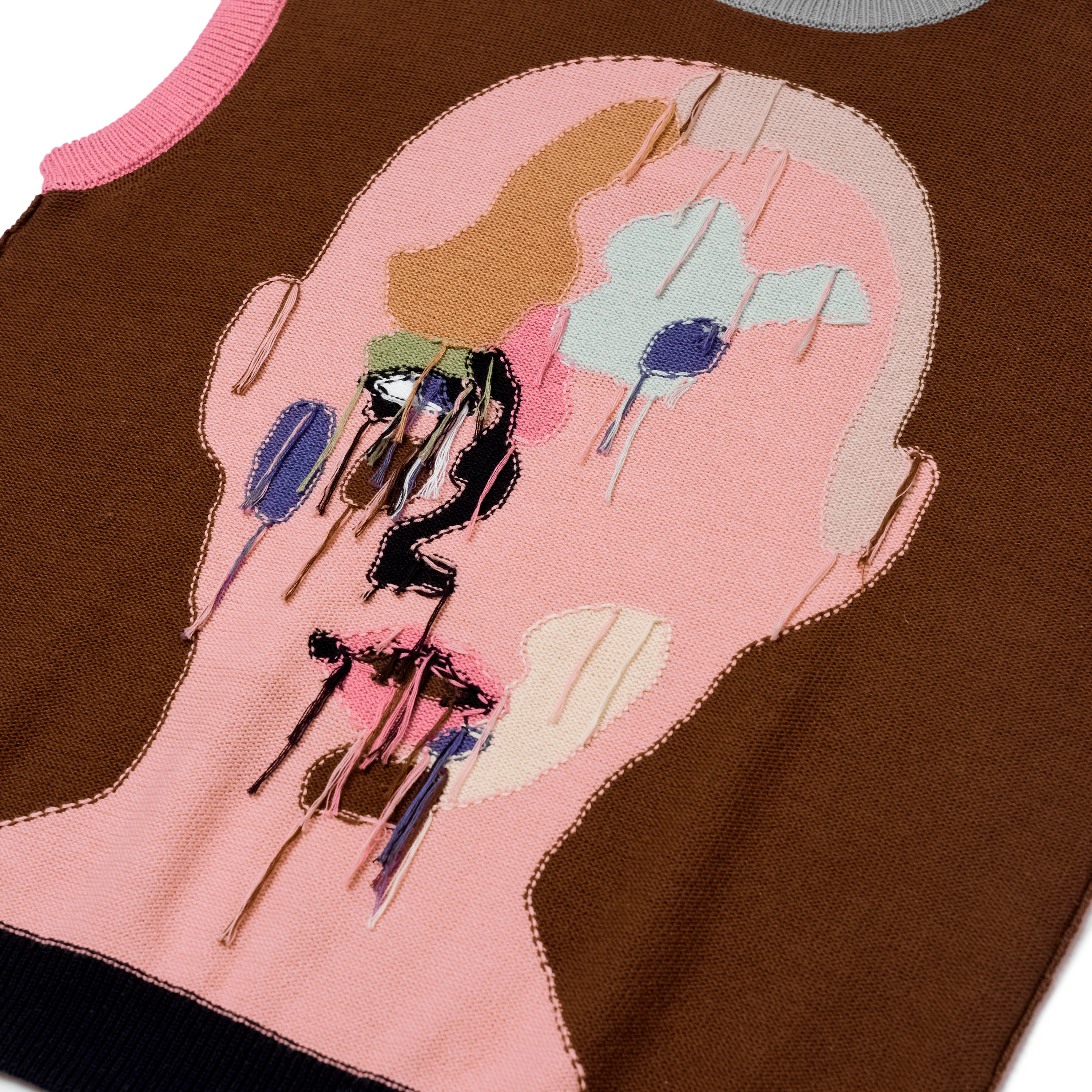 Reverse Knit patchwork Face Vest [Brown/ Multi] - Image 3