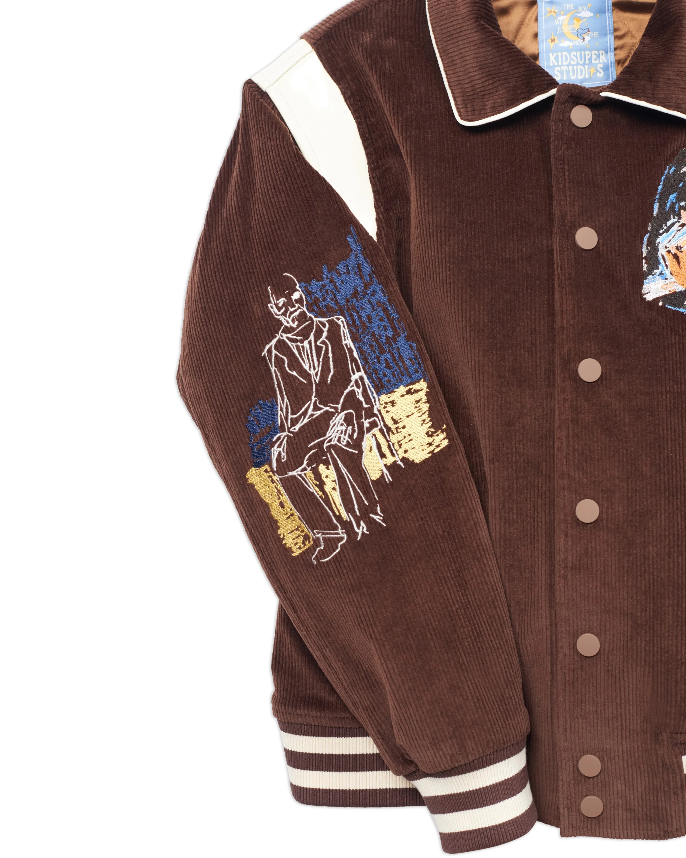 Washed Corduroy Embroidered Faces Jacket [Brown] - Image 3